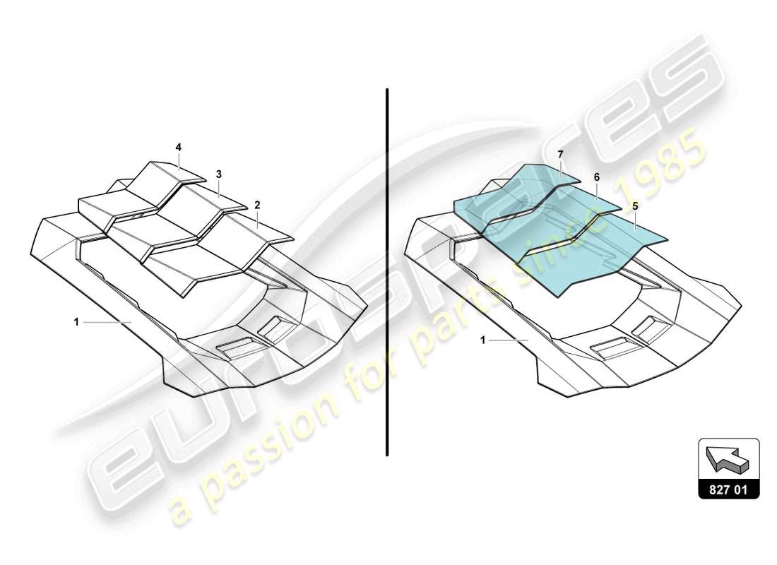 lamborghini lp700-4 coupe (2016) copertura motore con isp. copertina diagramma delle parti