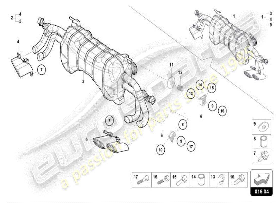 lamborghini huracan lp580-2 spyder (accessories) impianto di scarico sportivo (compl.) schema delle parti