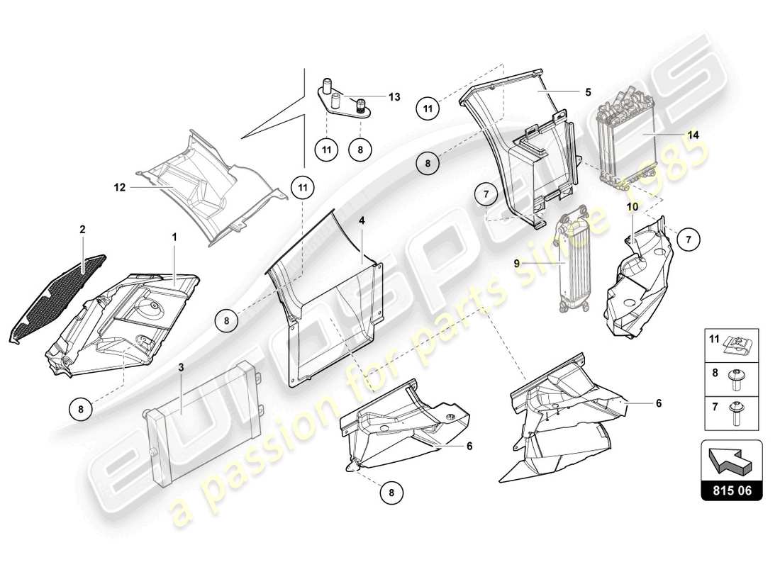 lamborghini 2016 (lp750-4 sv coupe) schema delle parti in cartone condotto dell'aria