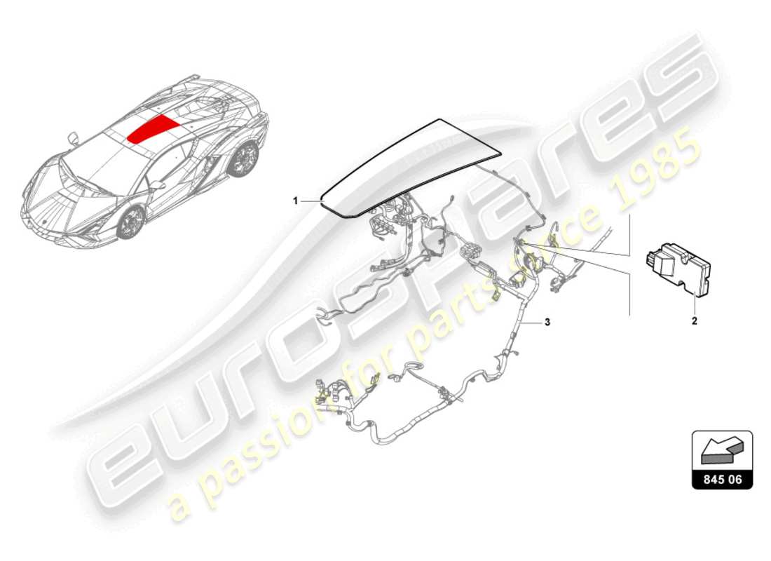 lamborghini sian (2020) schema delle parti della finestra da tetto