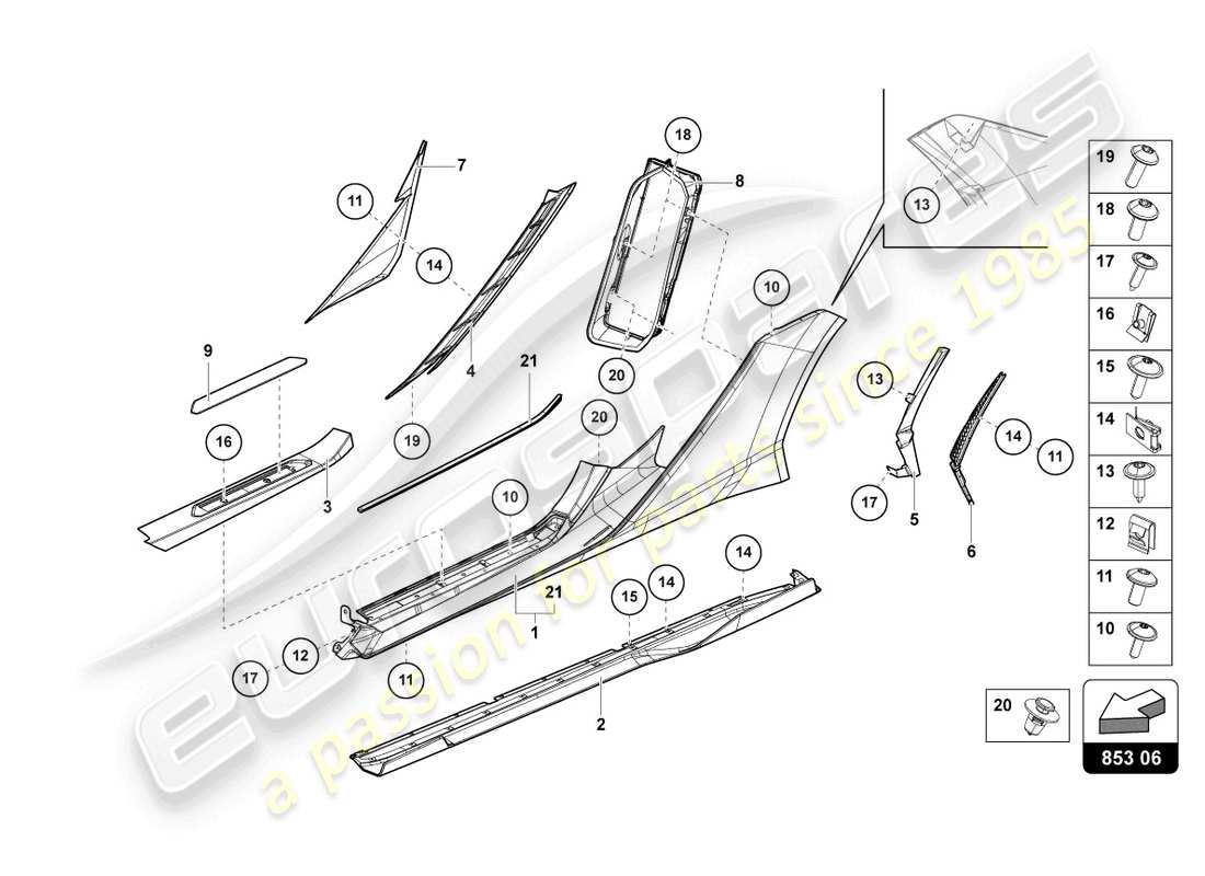 lamborghini sian (2020) lato esterno inferiore per passaruota schema parte