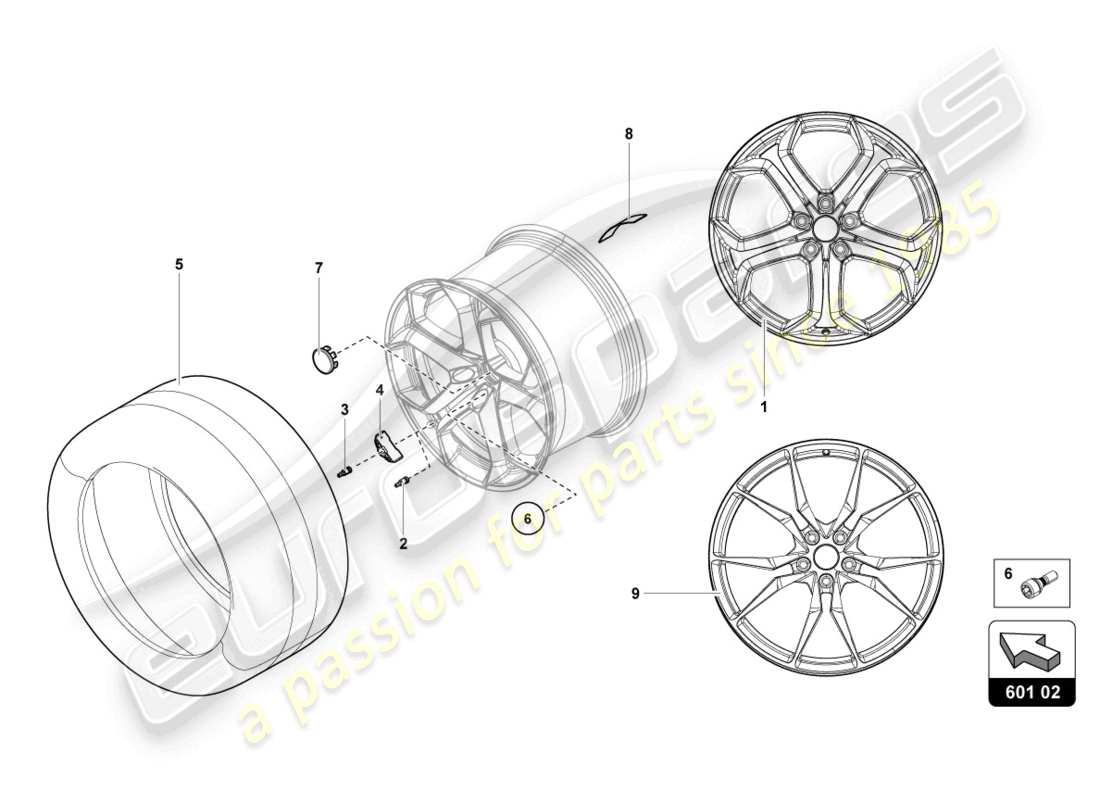 lamborghini 2015 (lp700-4 roadster) ruote/pneumatici posteriori schema delle parti