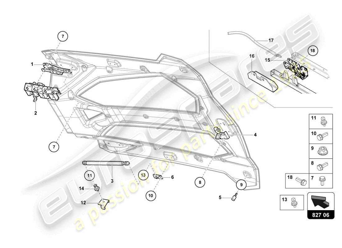 lamborghini 2019 (lp740-4 s roadster) copertura motore con isp. copertina diagramma delle parti