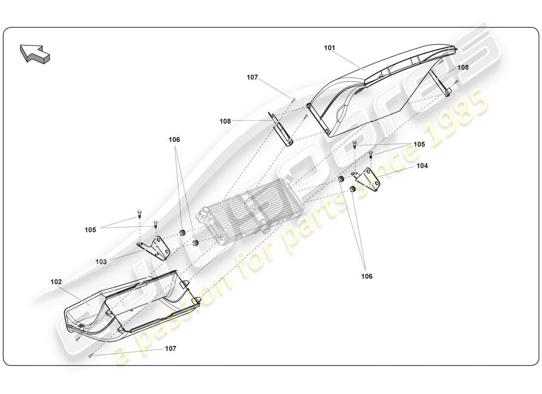 lamborghini super trofeo (2009-2014) schema delle parti del raffreddatore medio del condotto dell'aria