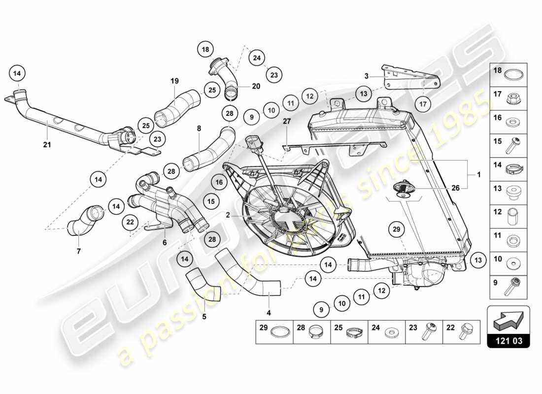 lamborghini 2012 (lp700-4 coupe)) raffreddatore per liquido refrigerante schema delle parti