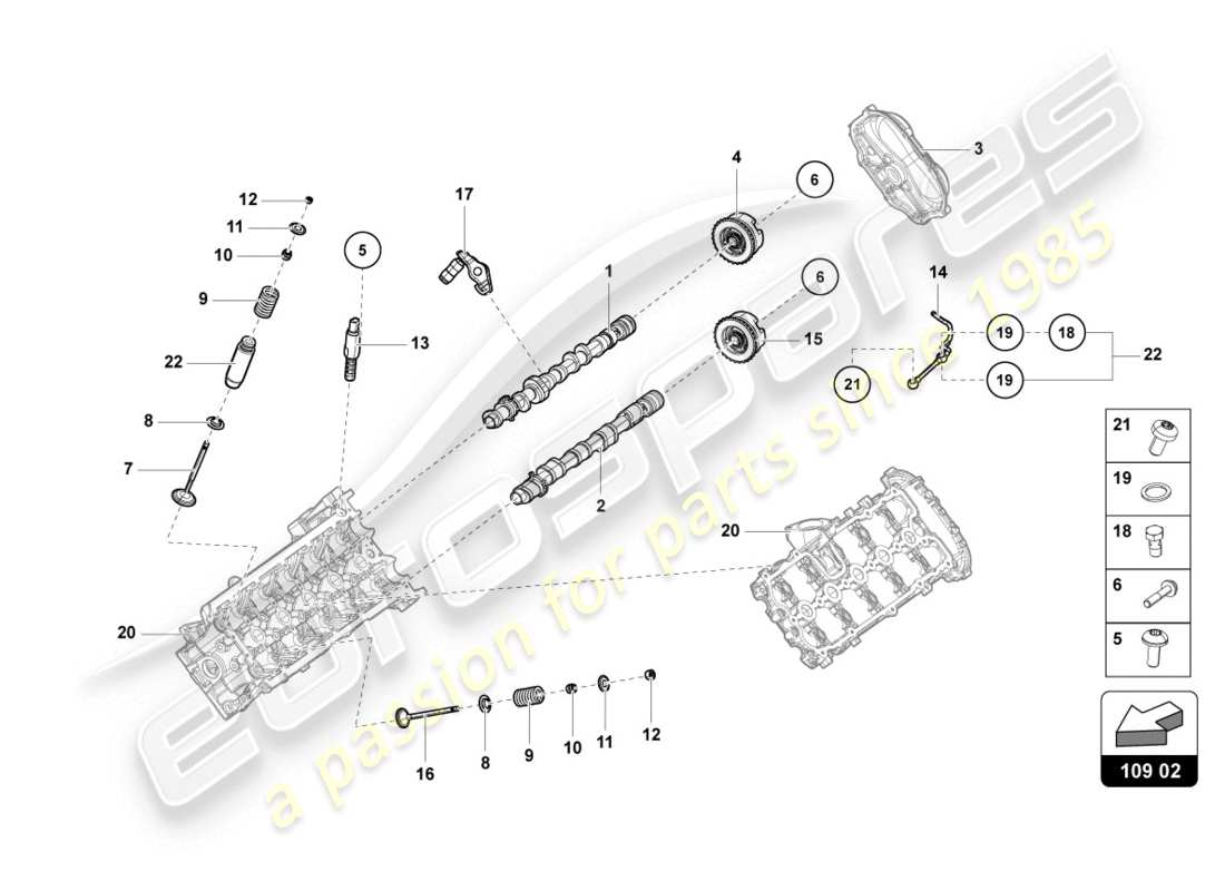 lamborghini 2018 (lp610-4 coupe) schema delle parti albero a camme, valvole