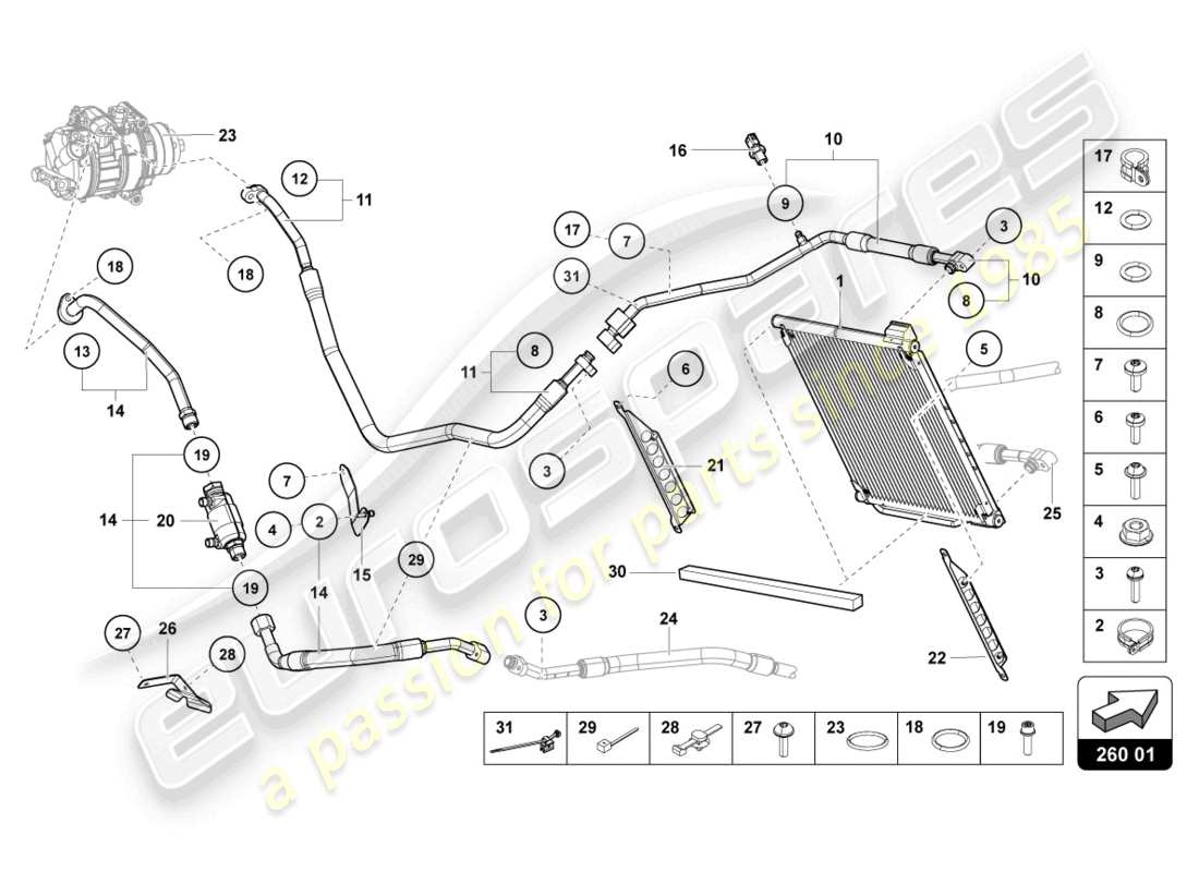 lamborghini lp700-4 roadster (2013) diagramma delle parti del condensatore a/c