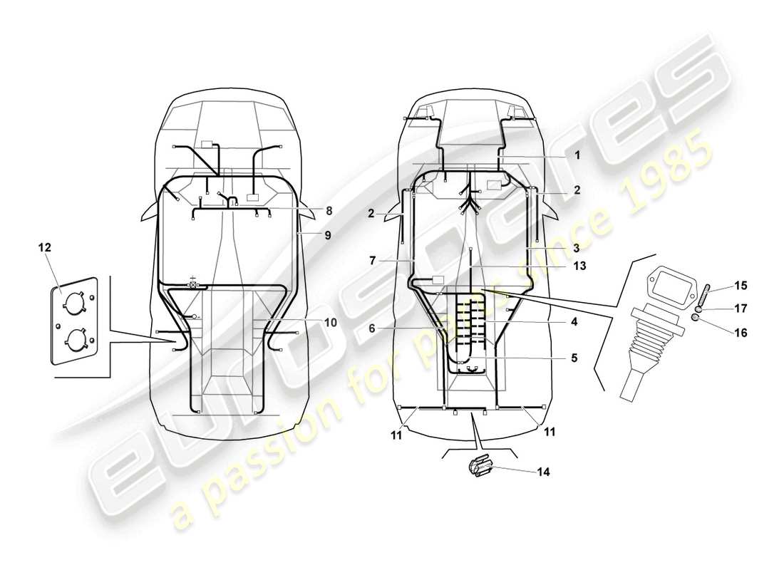 lamborghini murcielago coupe (2002) set di cablaggio centrale schema delle parti