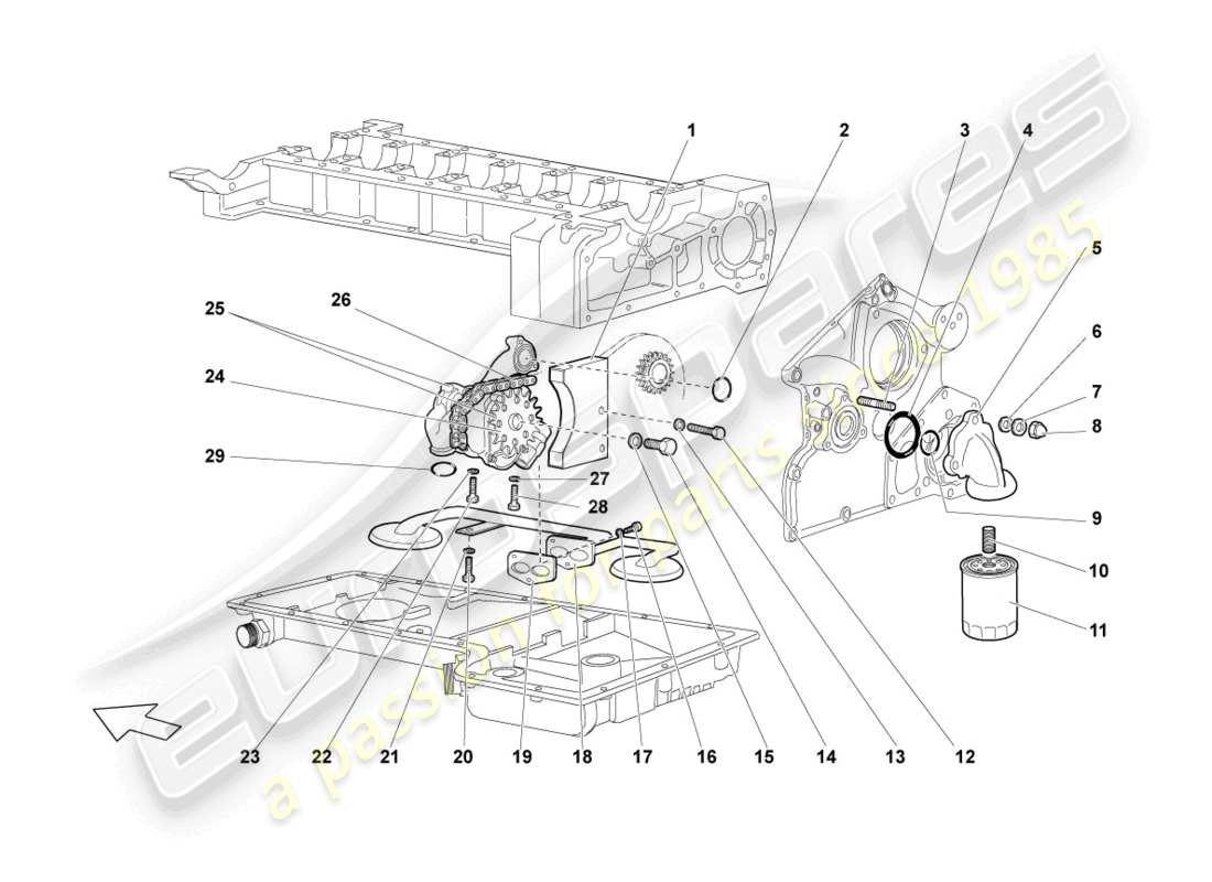 lamborghini murcielago coupe (2002) schema delle parti della pompa dell'olio