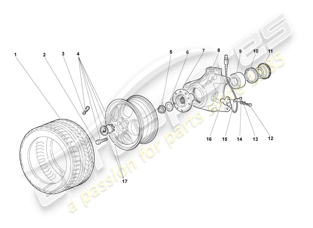 lamborghini murcielago coupe (2002) alloggiamento cuscinetto ruota anteriore schema delle parti