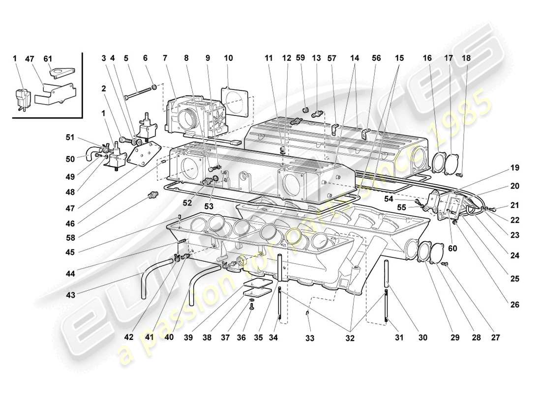 lamborghini murcielago roadster (2005) sistema di aspirazione diagramma delle parti