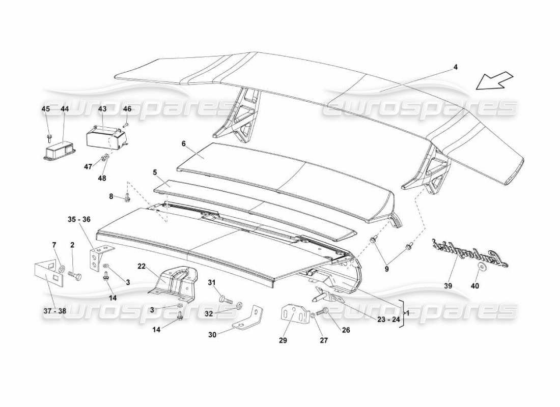 lamborghini murcielago lp670 schema delle parti del cofano posteriore e dello spoiler