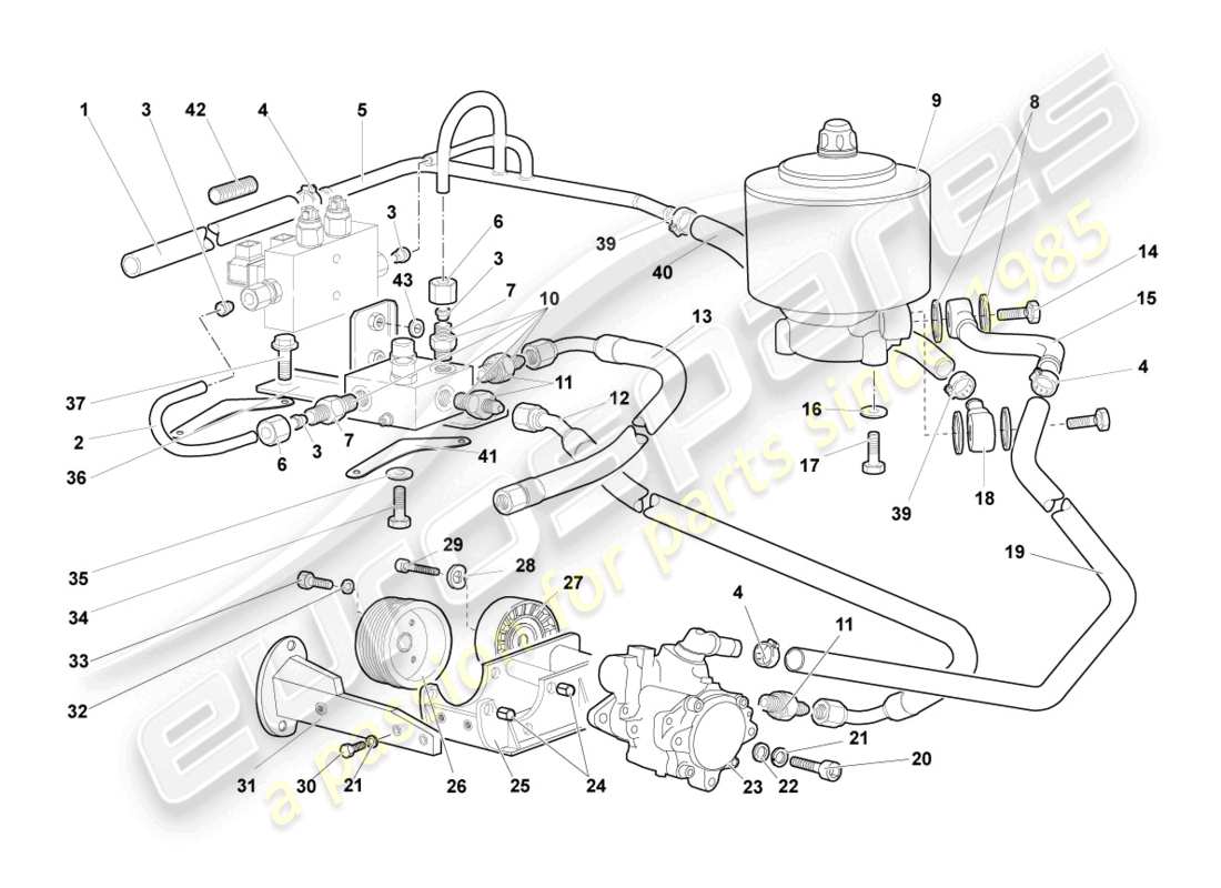 lamborghini murcielago coupe (2002) impianto idraulico e contenitore fluidi con connect. pezzi schema delle parti