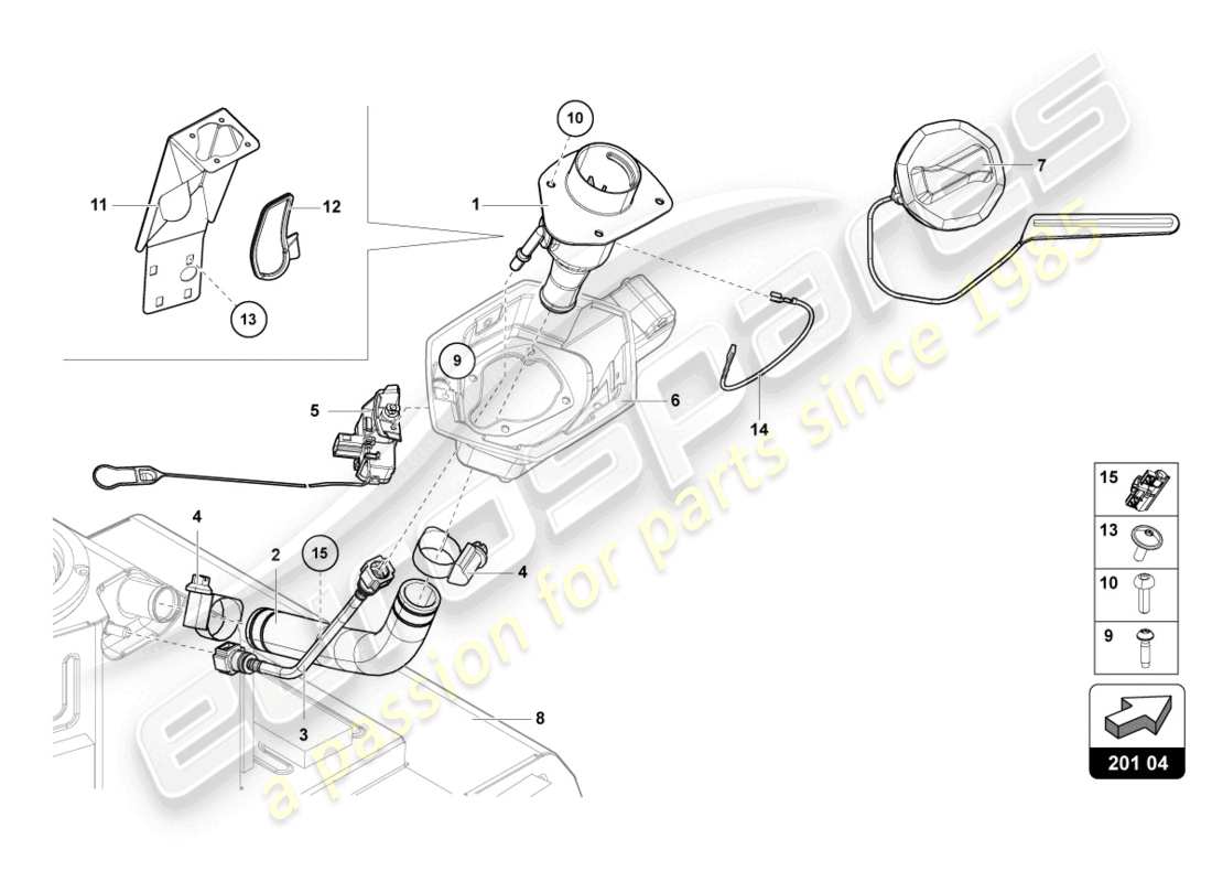lamborghini lp700-4 roadster (2014) bocchettone di riempimento carburante con restric schema delle parti
