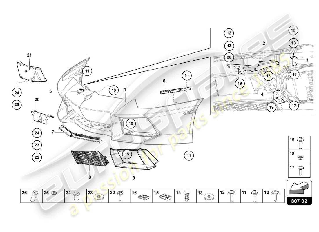 lamborghini 2016 (lp700-4 coupe) paraurti, schema delle parti complete