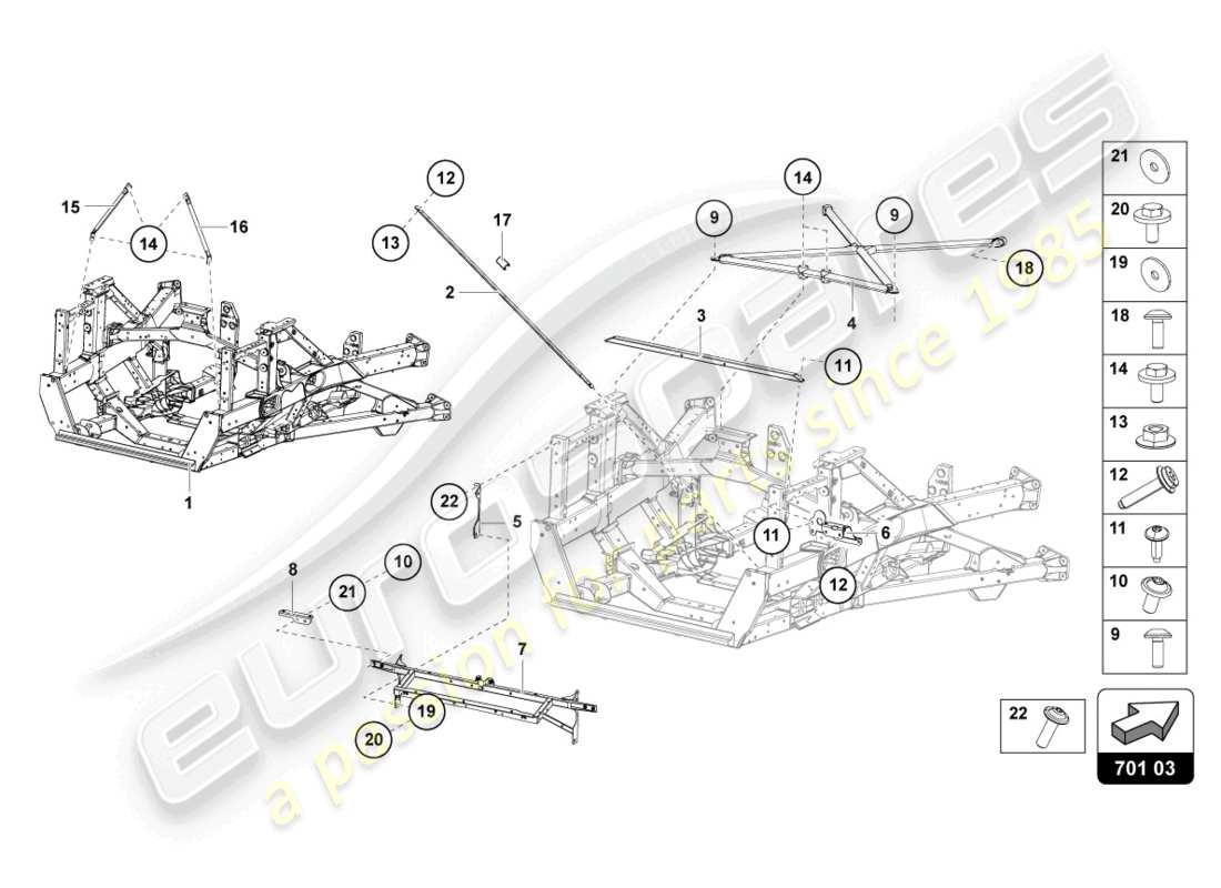 lamborghini 2016 (lp700-4 roadster) parte posteriore del telaio di rivestimento schema delle parti