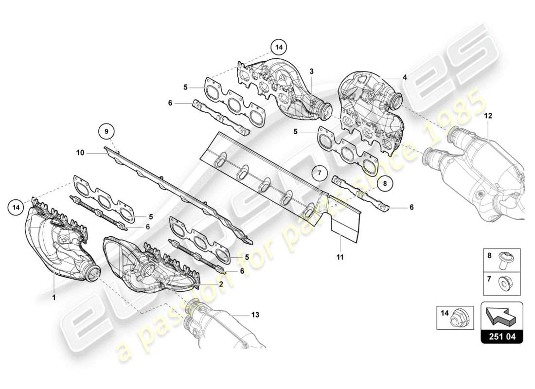lamborghini lp770-4 svj roadster (2021) diagramma delle parti del sistema di scarico