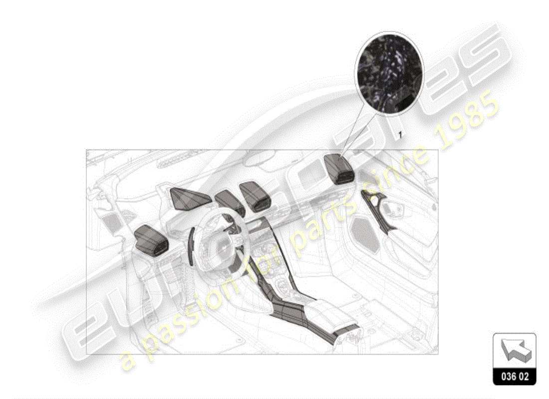 lamborghini huracan lp580-2 spyder (accessories) decorazione interna 'forgiata' schema delle parti