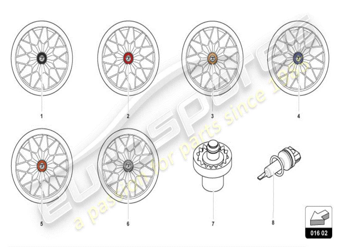 lamborghini huracan lp580-2 spyder (accessories) dadi ruota schema delle parti