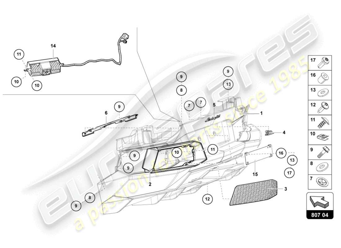 lamborghini 2016 (lp700-4 coupe) paraurti, schema delle parti complete