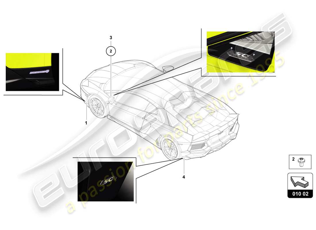 lamborghini lp720-4 coupe 50 (2014) tipo targhe diagramma delle parti