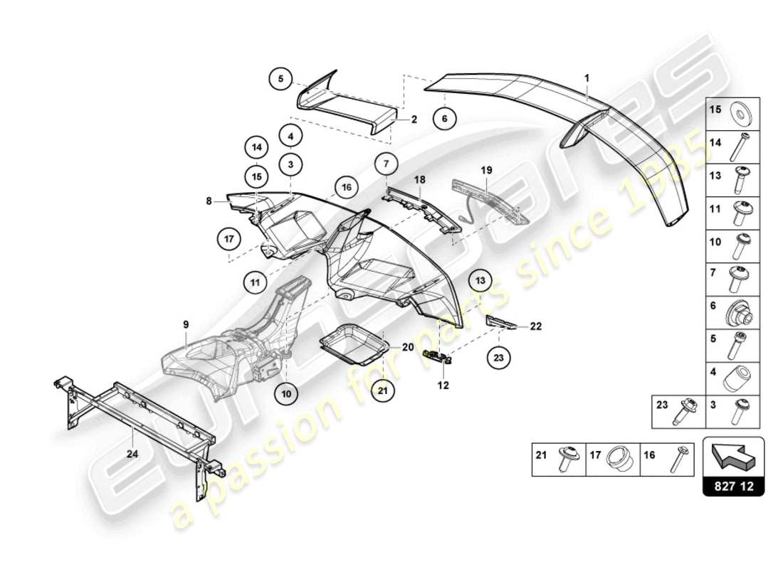 lamborghini 2019 (lp770-4 svj coupe) schema delle parti spoiler posteriore