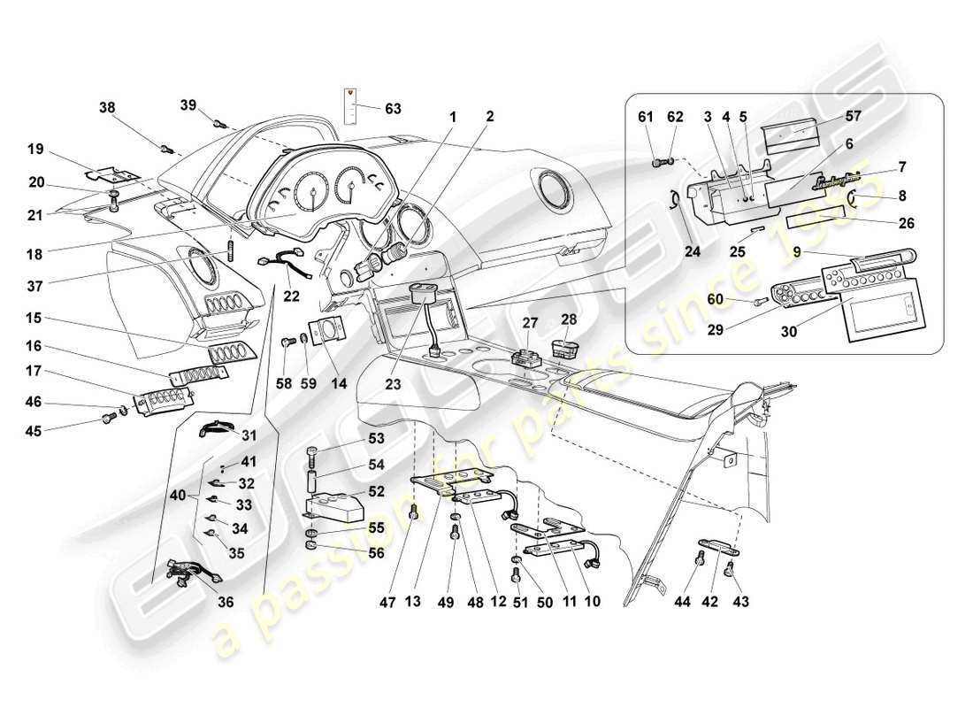 lamborghini murcielago roadster (2005) pannello di controllo diagramma delle parti