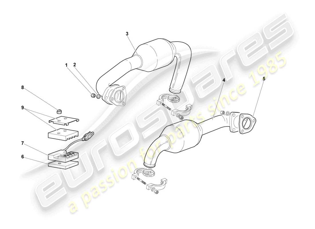 lamborghini murcielago roadster (2006) diagramma delle parti del sistema di scarico