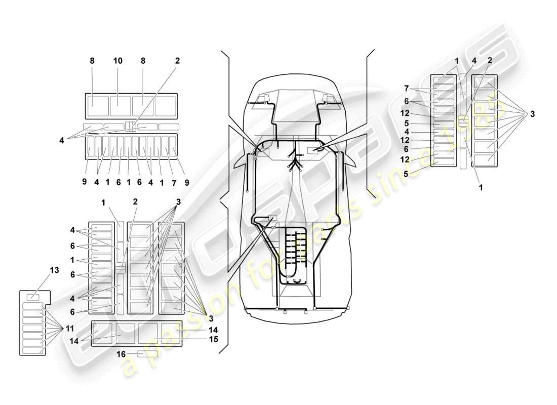 lamborghini murcielago roadster (2006) schema delle parti dell'impianto elettrico centrale