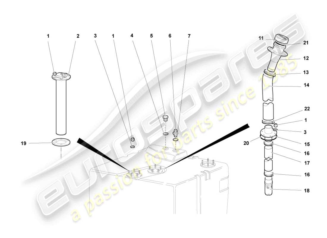 lamborghini murcielago coupe (2004) tubo riempimento carburante con attacchi diagramma delle parti