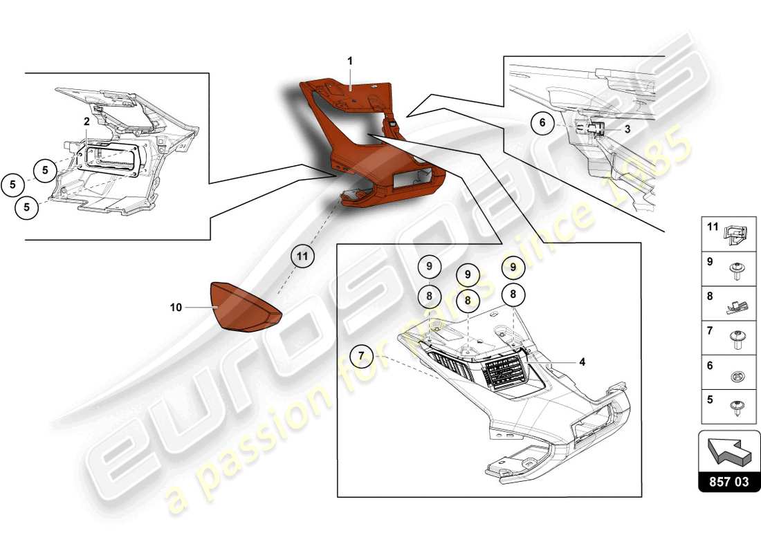 lamborghini 2021 (lp740-4 s roadster) schema delle parti del quadro strumenti