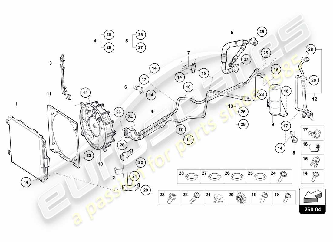 lamborghini centenario roadster (2017) diagramma delle parti del condensatore a/c