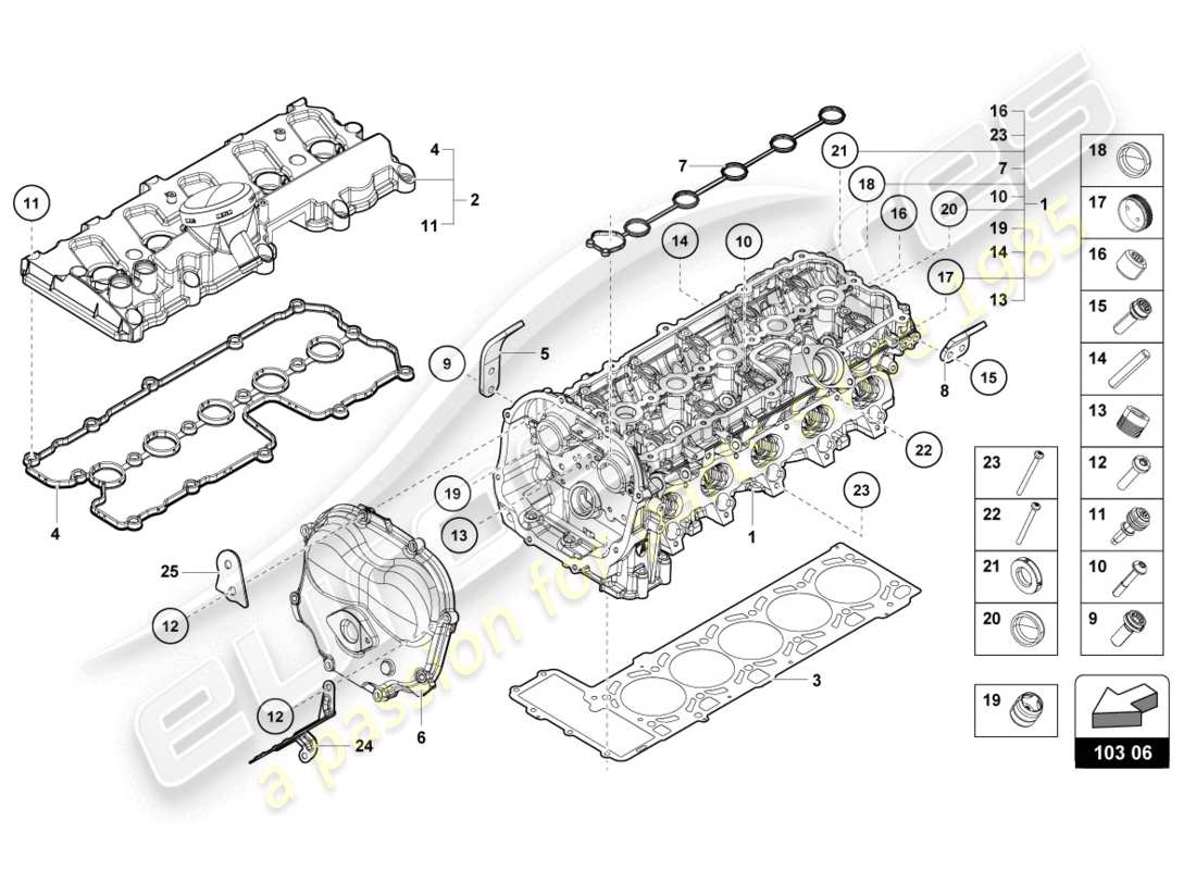 lamborghini lp610-4 coupe (2015) testata completa diagramma delle parti