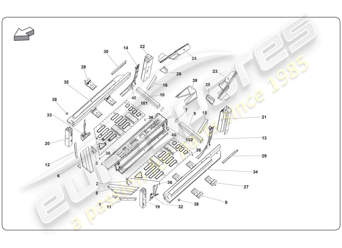 lamborghini super trofeo (2009-2014) elemento telaio schema delle parti