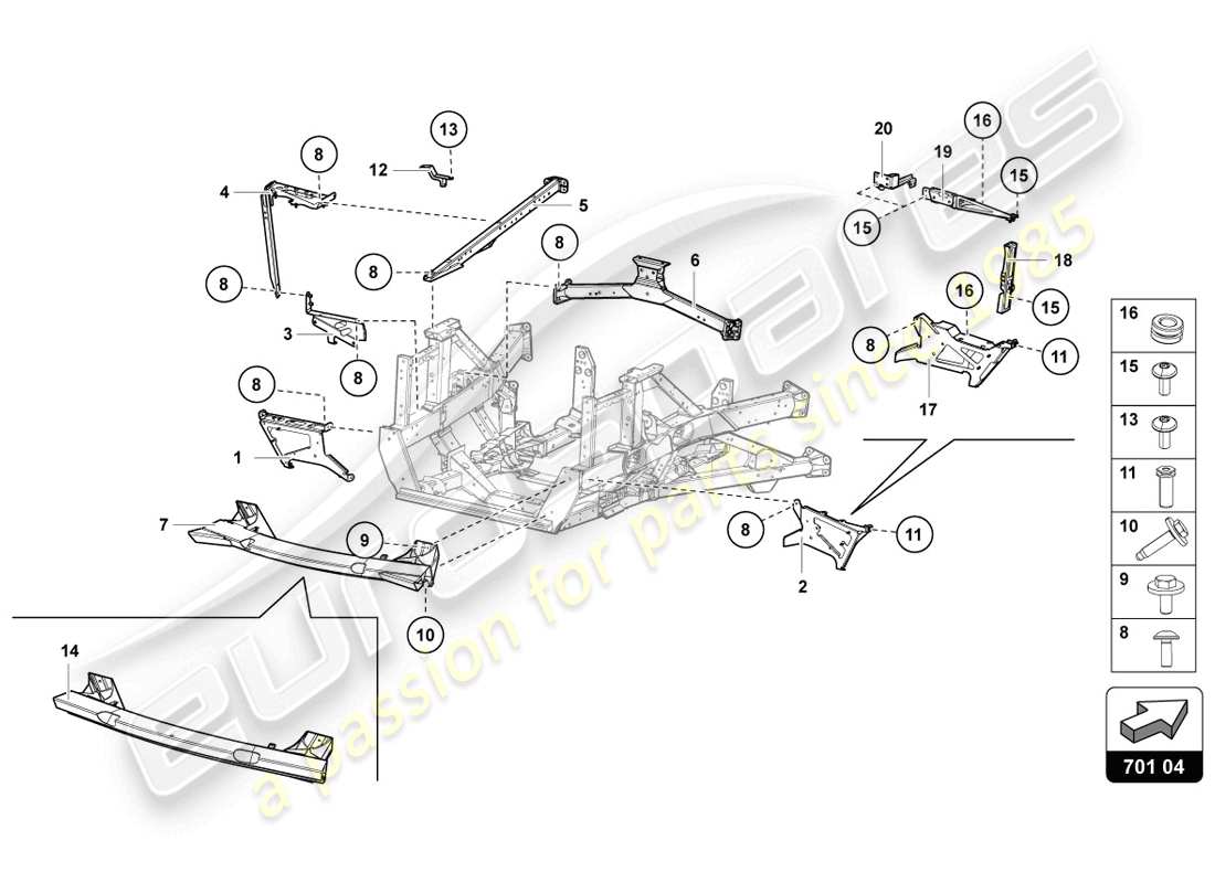 lamborghini 2014 (lp720-4 coupe 50) parte posteriore del telaio di rivestimento schema delle parti