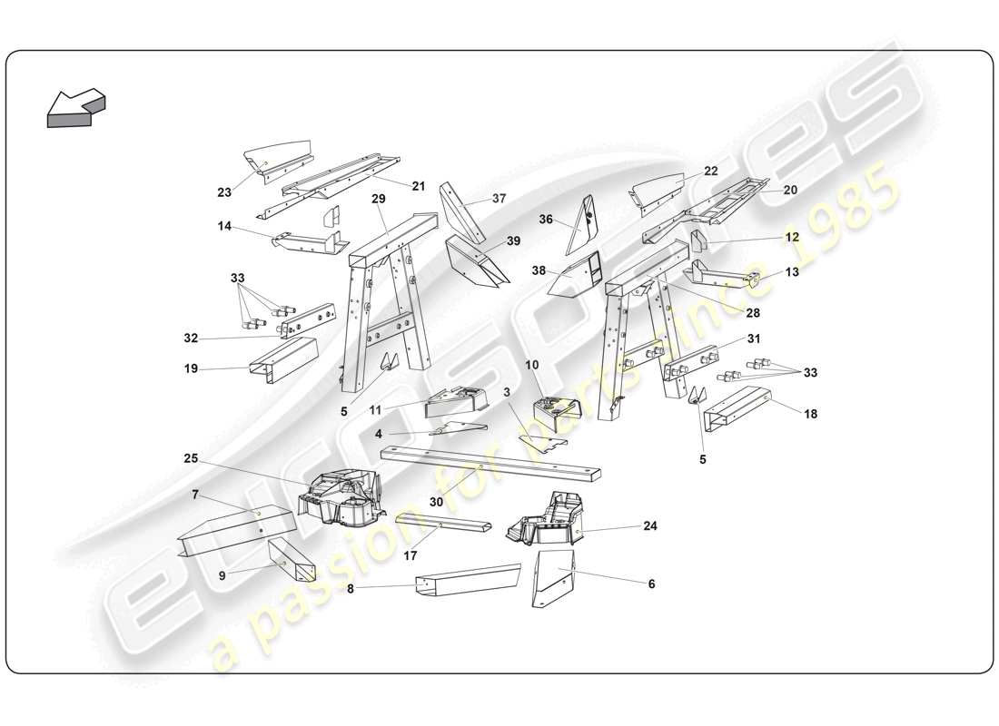 lamborghini super trofeo (2009-2014) elemento telaio schema delle parti