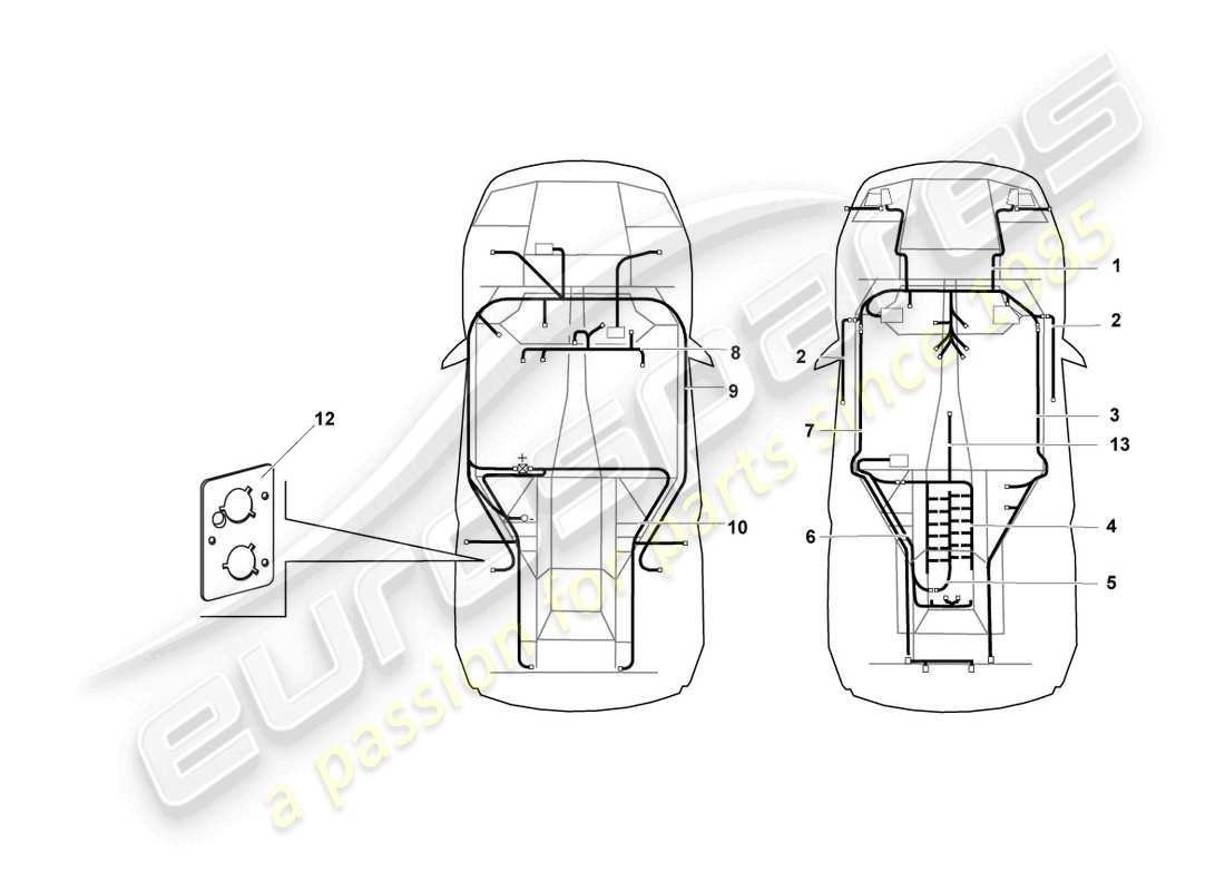 lamborghini murcielago coupe (2005) set di cablaggio centrale schema delle parti