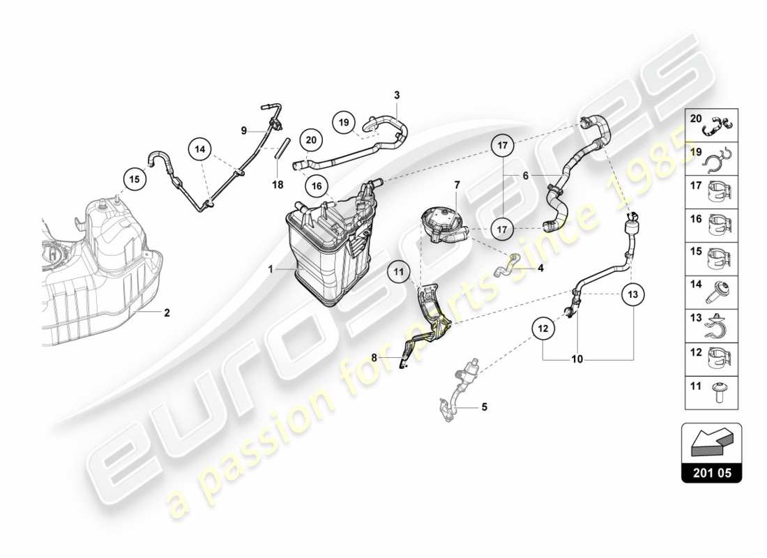 lamborghini lp610-4 avio (2016) contenitore per carbone attivo diagramma delle parti