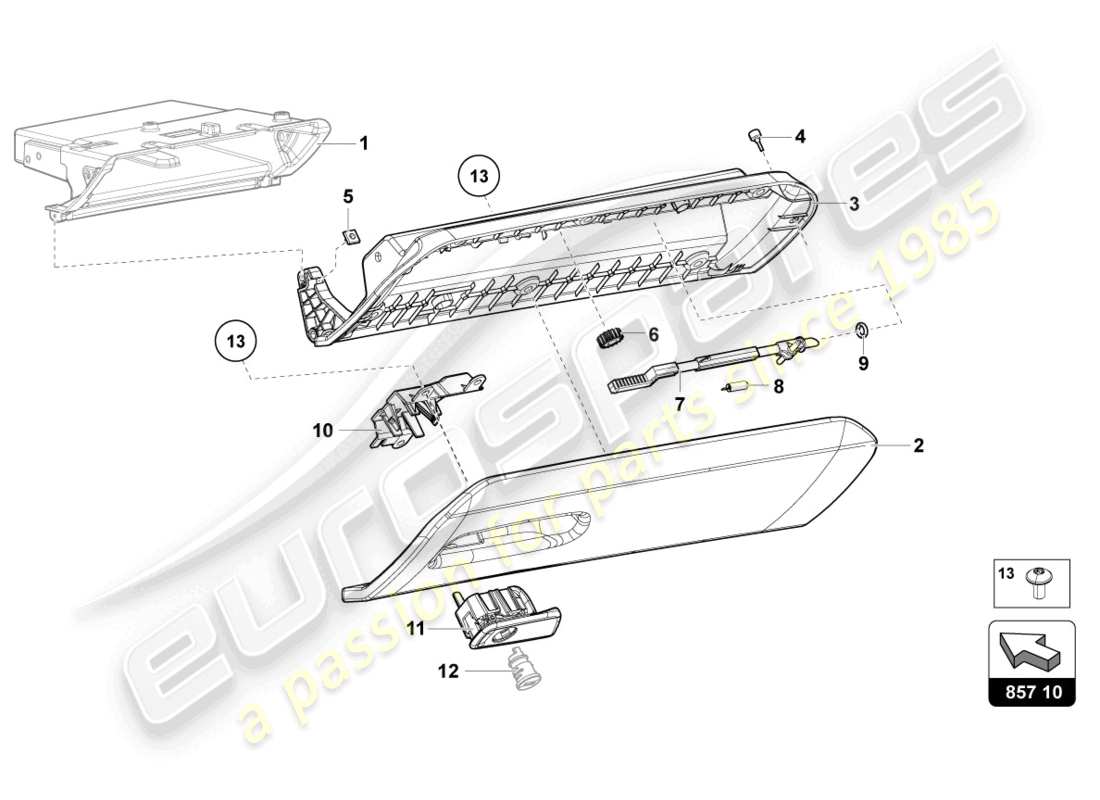 lamborghini lp740-4 s roadster (2021) vano portaoggetti diagramma delle parti