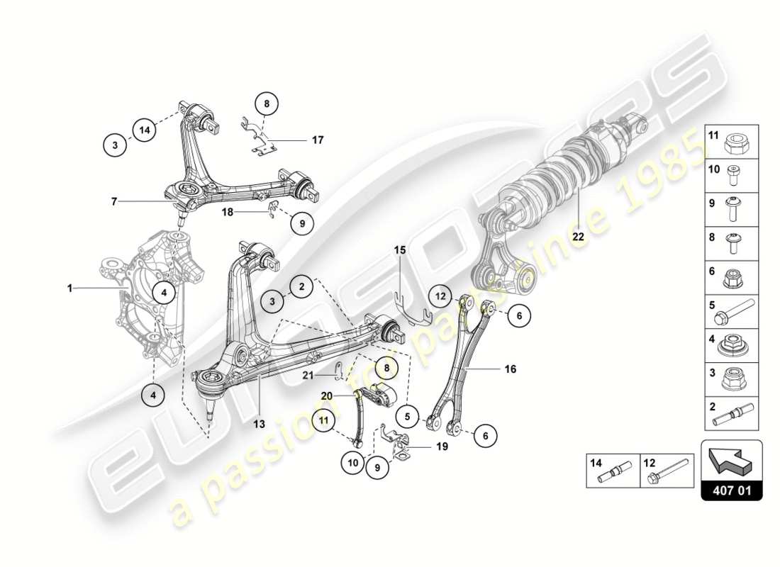 lamborghini centenario coupe (2017) sospensione anteriore diagramma delle parti