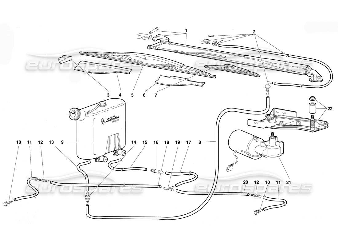 lamborghini diablo (1991) schema delle parti dei tergicristalli e dei lavafari