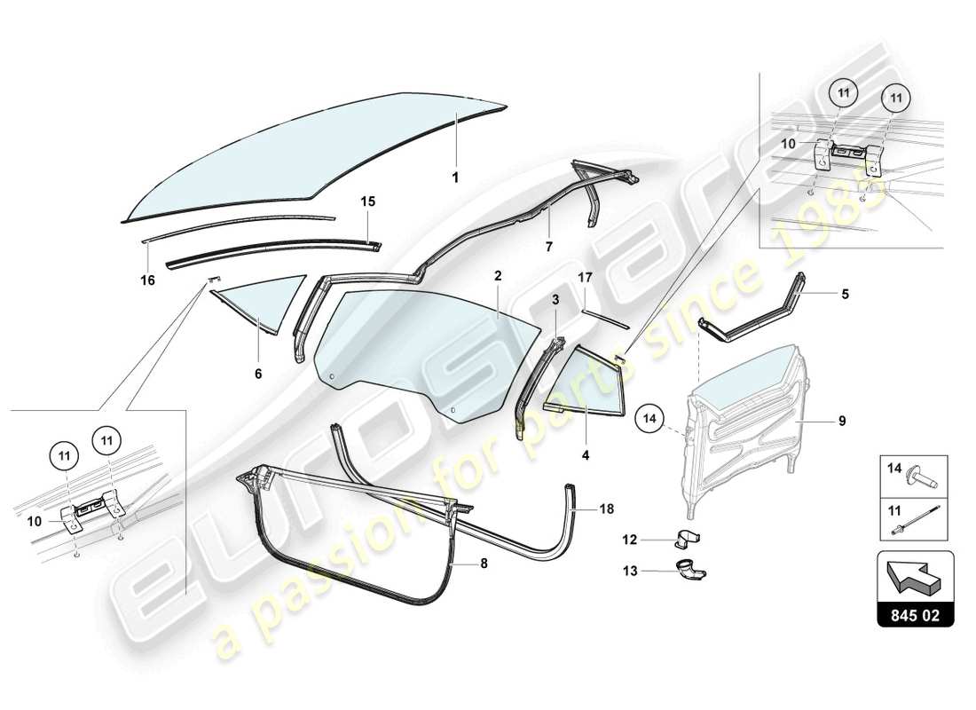 lamborghini lp720-4 roadster 50 (2014) occhiali da finestra schema delle parti