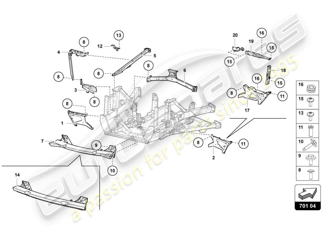 lamborghini 2017 (lp750-4 sv coupe) parte posteriore del telaio di rivestimento schema delle parti