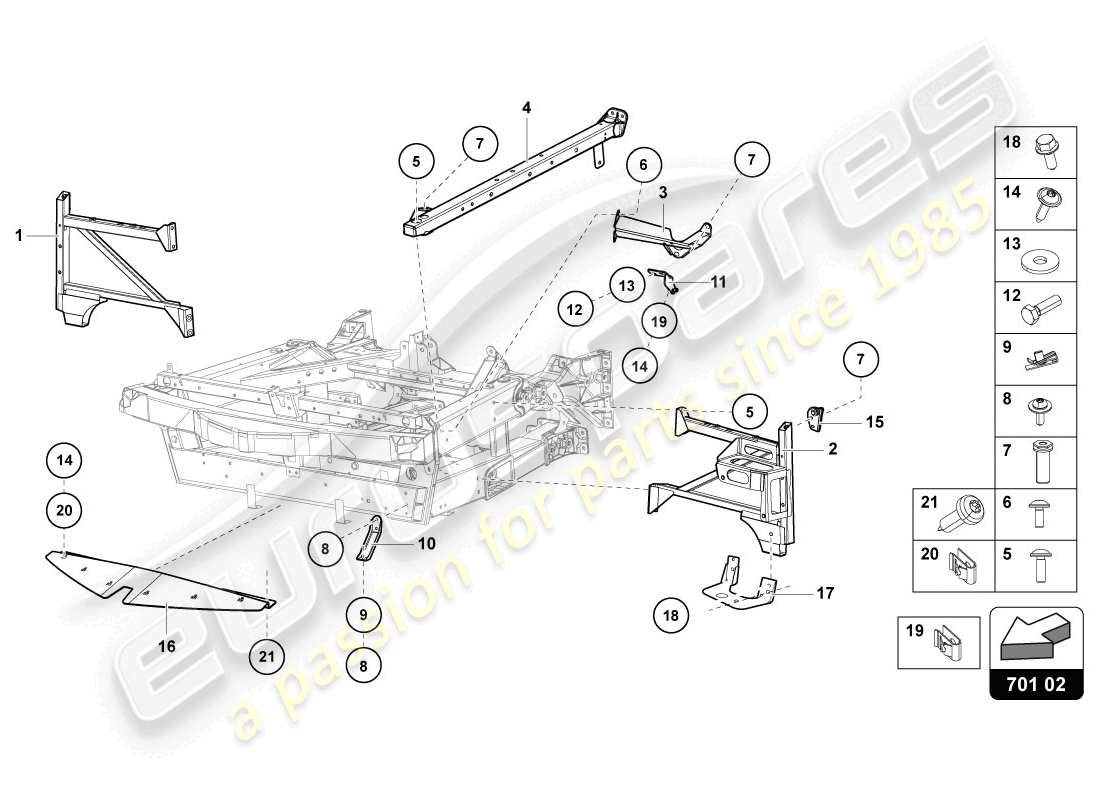 lamborghini 2014 (lp720-4 coupe 50) parte anteriore del telaio di rivestimento schema delle parti