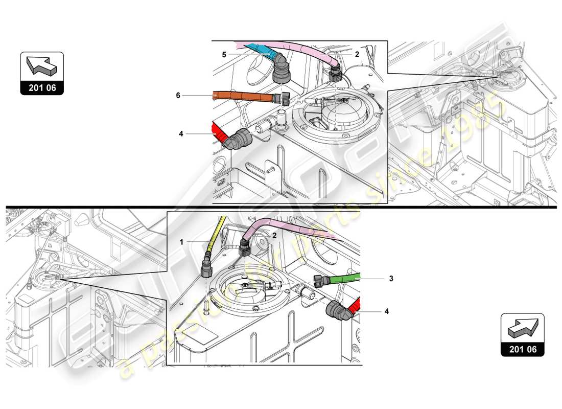 lamborghini lp720-4 coupe 50 (2014) diagramma delle parti del sistema di alimentazione del carburante