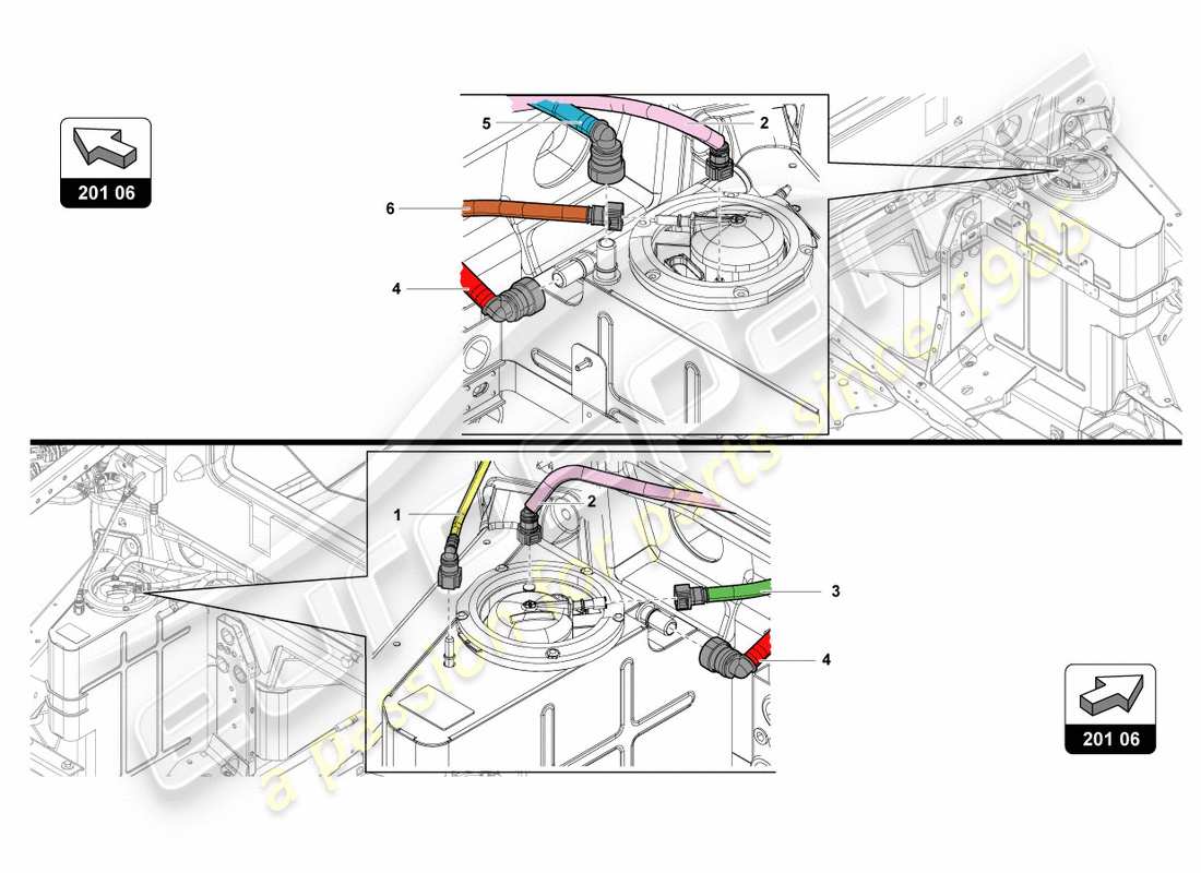 lamborghini centenario roadster (2017) diagramma delle parti del sistema di alimentazione del carburante