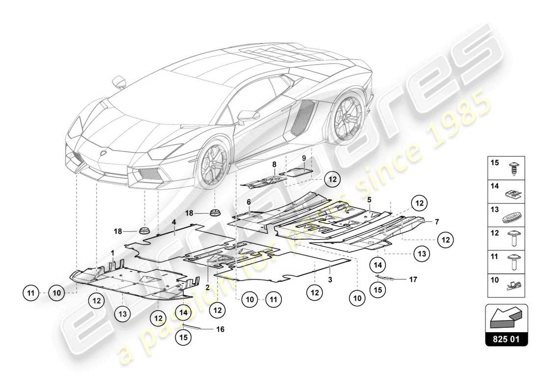lamborghini 2016 (lp700-4 coupe) pannello di rivestimento per la sezione inferiore del telaio schema delle parti