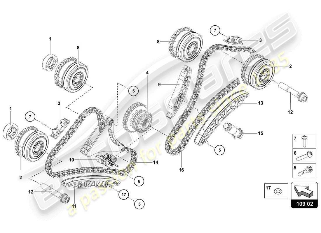 lamborghini lp720-4 coupe 50 (2014) diagramma delle parti della catena di distribuzione