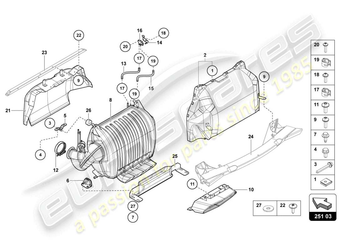 lamborghini lp700-4 roadster (2014) silenziatore con catalizzatore schema delle parti