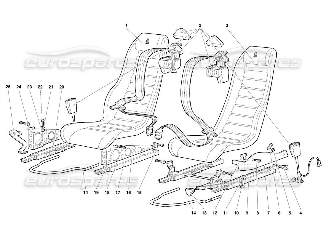 lamborghini diablo se30 (1995) diagramma delle parti dei sedili e delle cinture di sicurezza